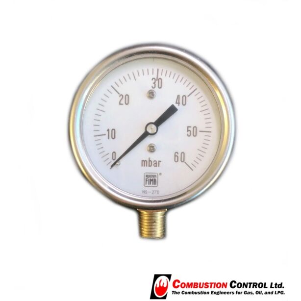 Pressure Gauge 0-60mbar dia 63mm bottom entry