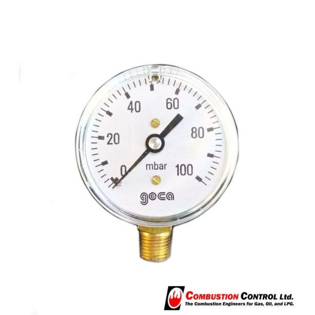 Pressure Gauge 100mbar 63 Dial 1/4" Bottom Entry