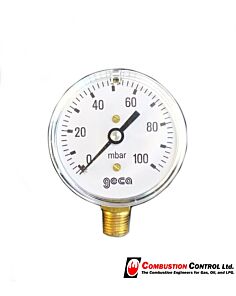 Pressure Gauge 100mbar 63 Dial 1/4" Bottom Entry